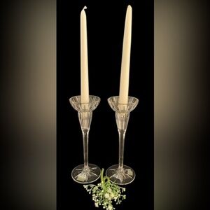 Pair of Elegant Mikasa Cut Crystal Golden Tiara Candlesticks Germany